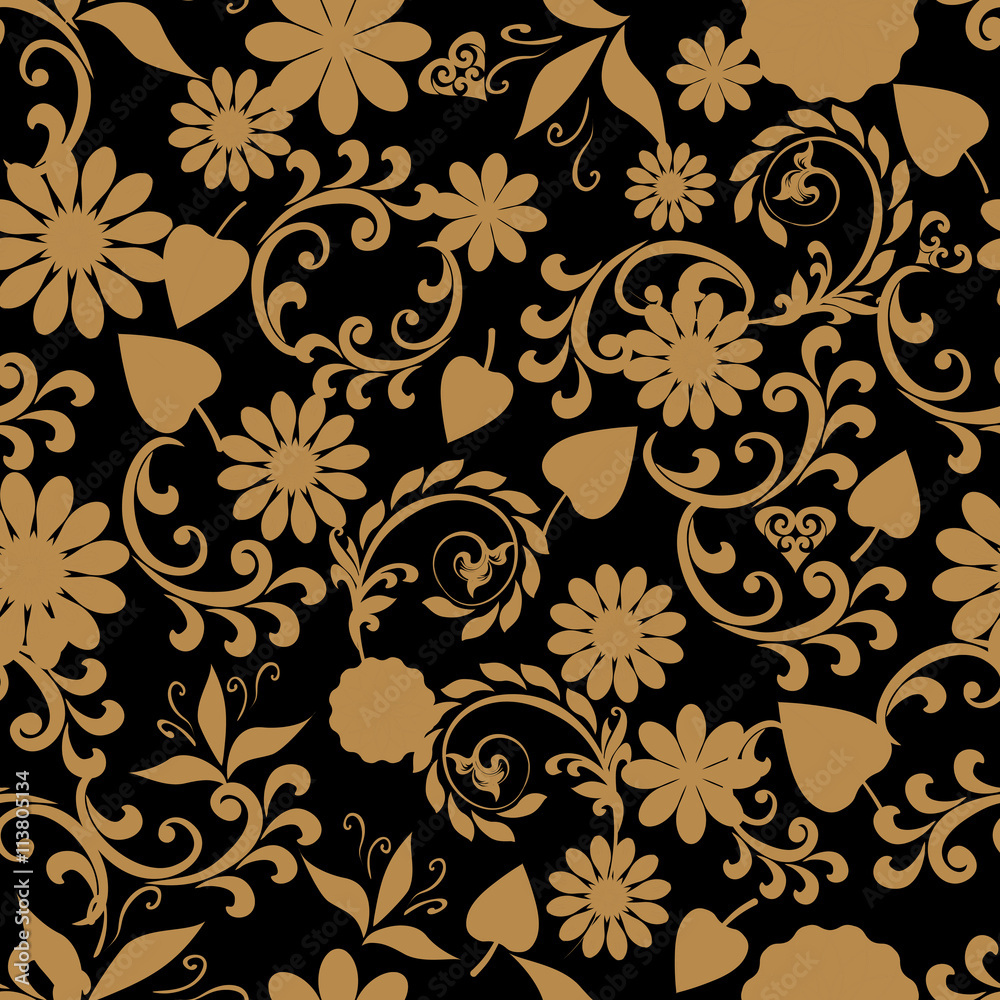 Seamless pattern with floral elements in vintage style.