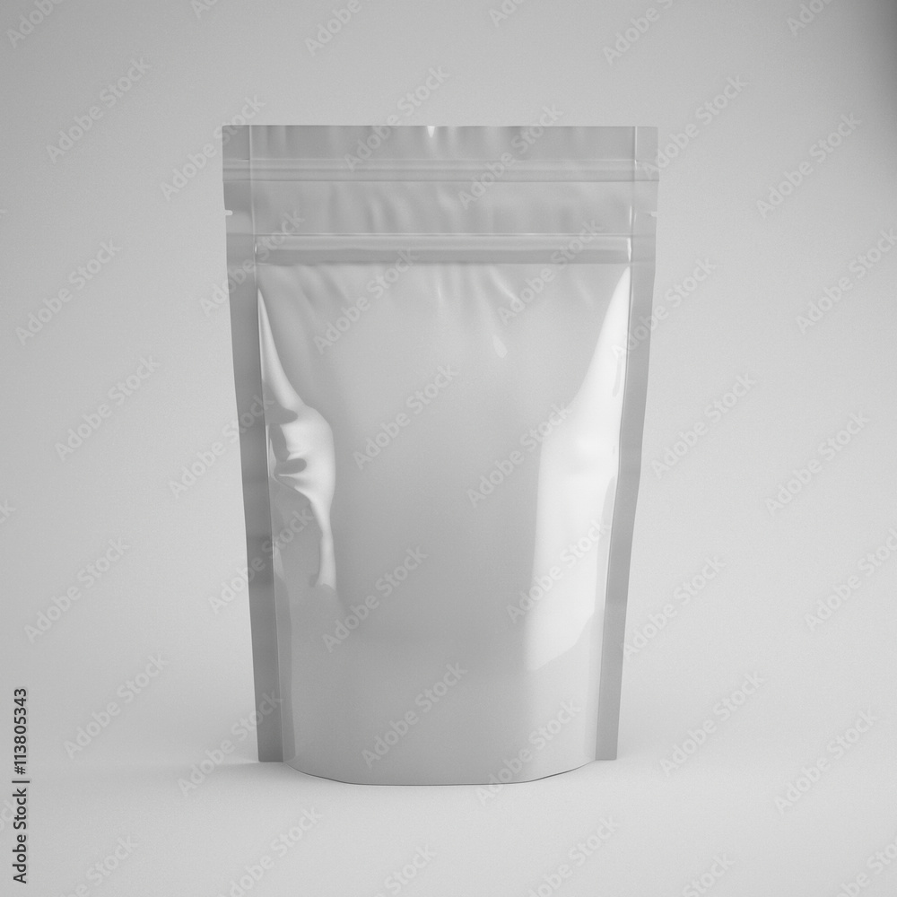 Blank foil bag on neutral background