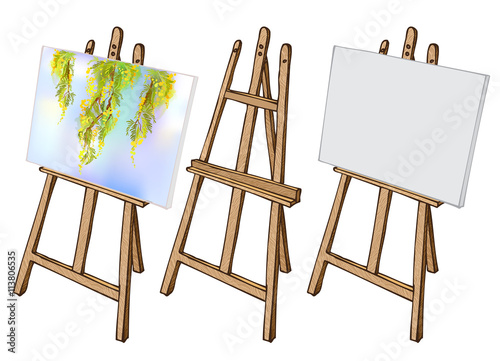 Wooden easel and canvas