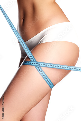 Woman measuring perfect shape of beautiful hips. Healthy lifestyle