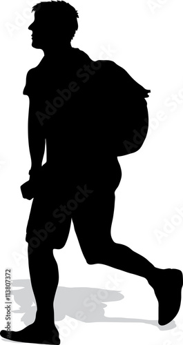 Vector silhouette of the walking man with a bagpack