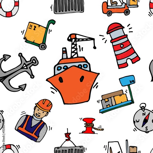 Sea port colorful icons pattern