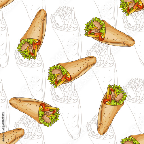 Seamless pattern burrito scetch and color