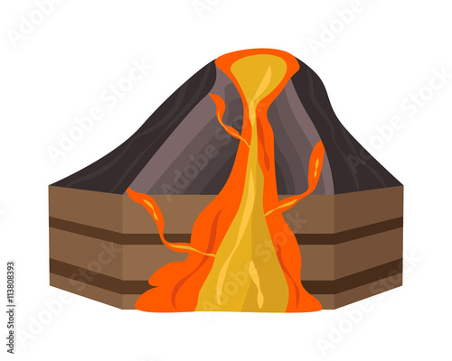 Volcano section vector illustration.