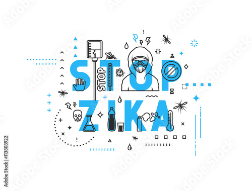 Design concept epidemic of stop zika virus. Modern line style illustration. Concepts of words stop zika virus, style thin line art, design banners for website and mobile website. Easy to edit.