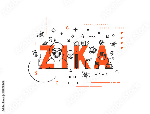 Design concept epidemic of zika virus. Modern line style illustration. Concepts of words zika virus, style thin line art, design banners for website and mobile website. Easy to edit.
