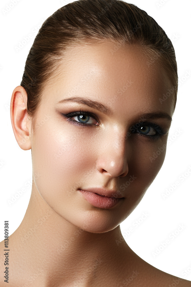 Fototapeta premium Beautiful young model with dark fashion make-up. Purity skin. Beauty face