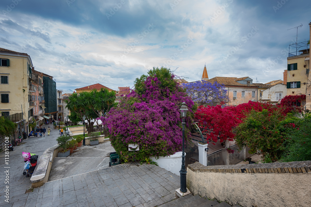 Along the narrow streets of Corfu island, Greece