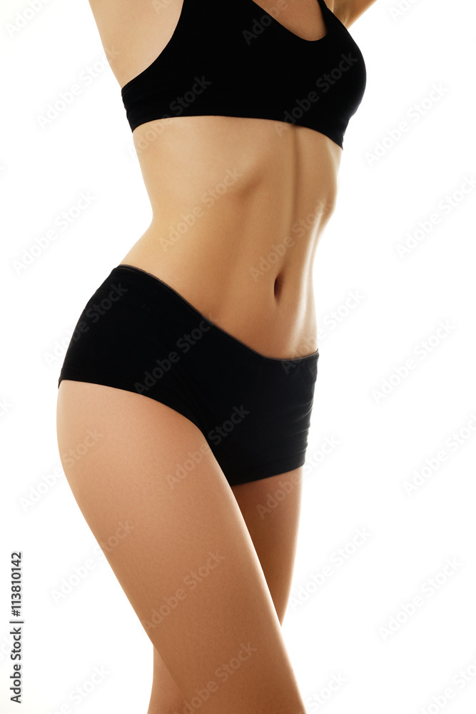 Beautiful slim female body. Voluptuous woman's shape with clean skin. Perfect  shape Stock Photo