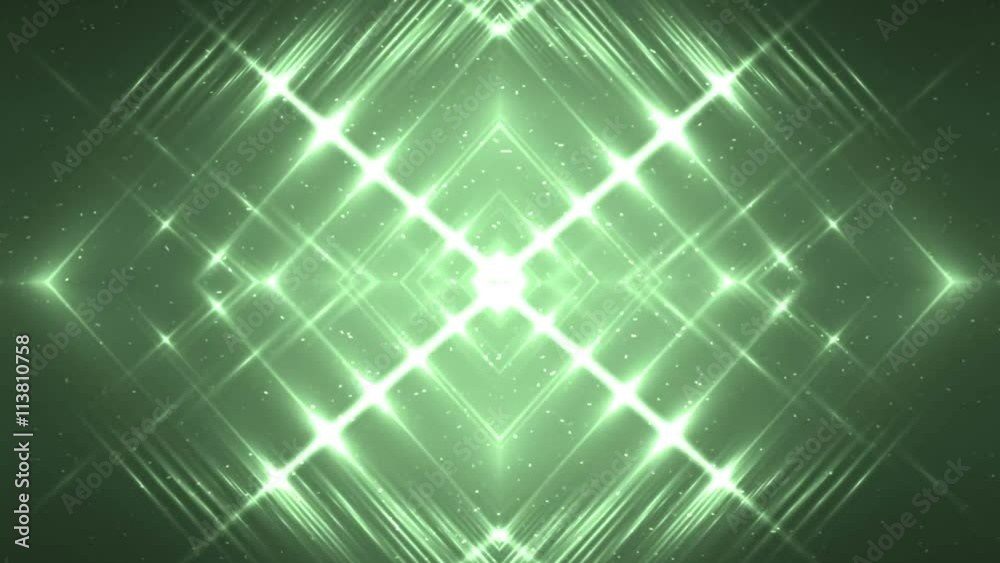 VJ Fractal green kaleidoscopic background. Background motion with fractal design. Disco spectrum lights concert spot bulb. Light Tunnel.
