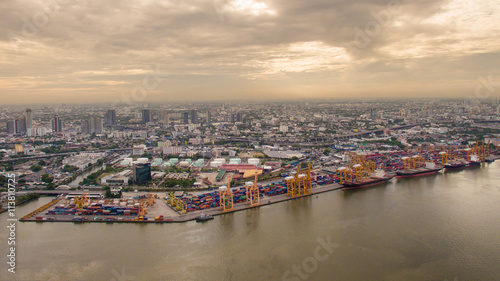 Aerial view of Industrial shipping port in Thailand