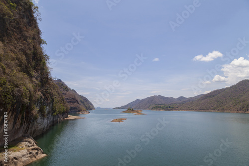 landscape view of Vajiralongkorn Dam in Kanchanaburi, Thailand.