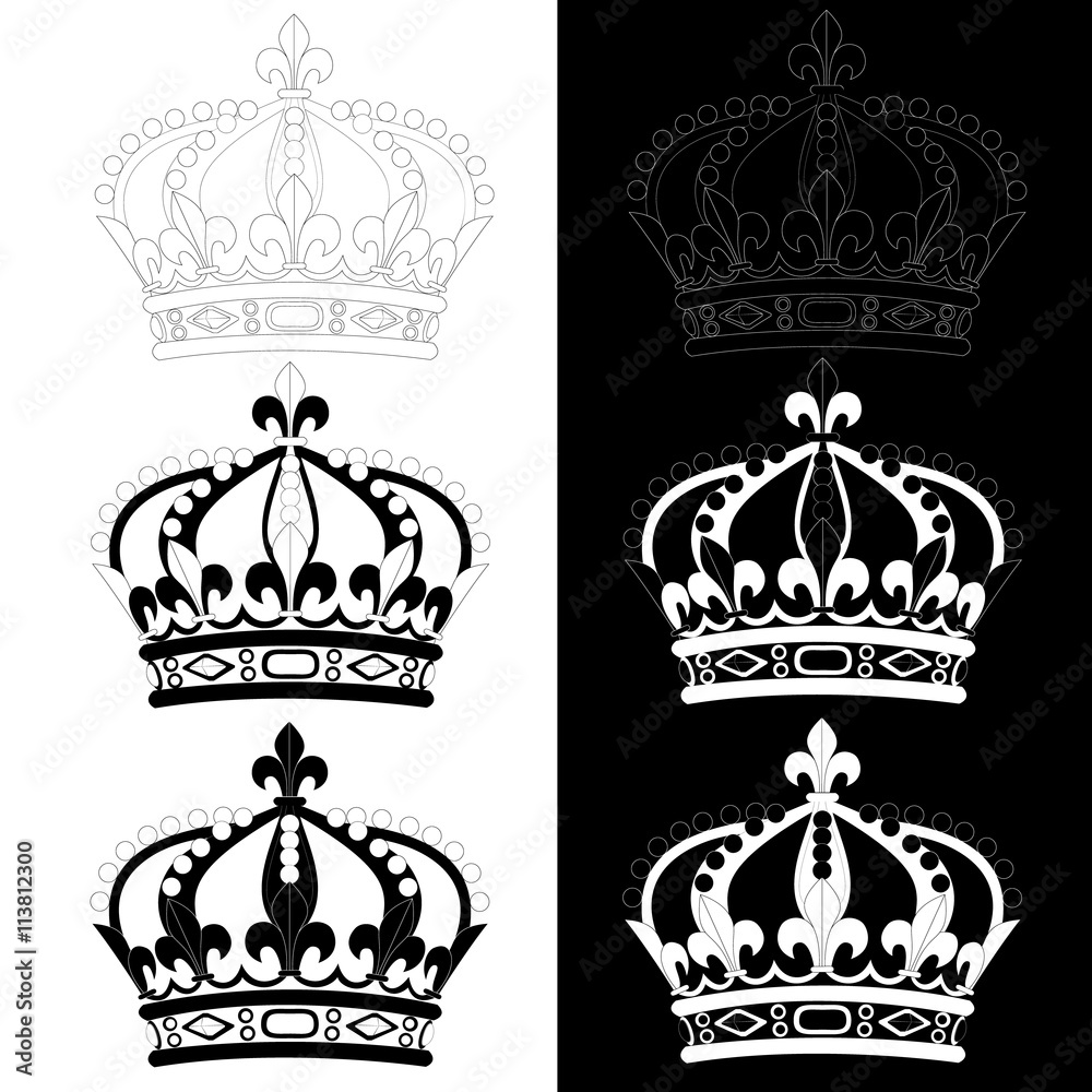Crown of Louis XIV black and white illustration.