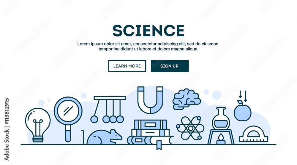 Science, concept header, flat design thin line style