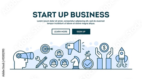 Start up business, concept header, flat design thin line style