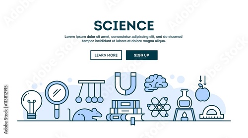 Science, concept header, flat design thin line style