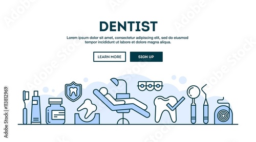 Dentist, concept header, flat design thin line style