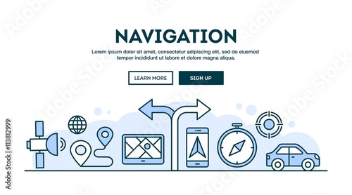 Navigation, concept header, flat design thin line style