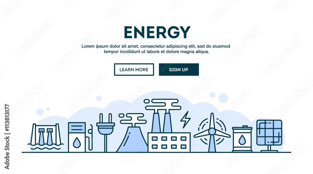 Energy, concept header, flat design thin line style