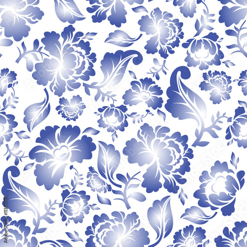 Gzhel Russian national seamless pattern. Traditional Russian ret