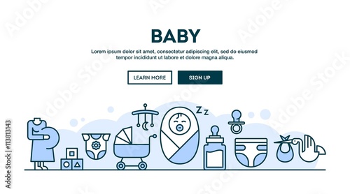 Baby, concept header, flat design thin line style