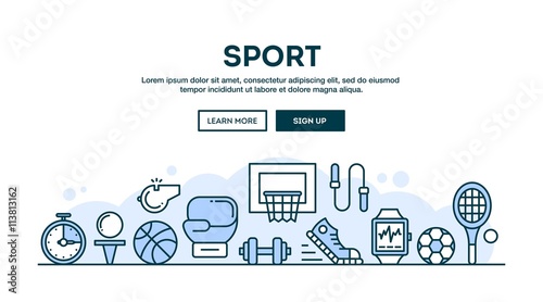 Sport, recreation, active lifestyle, concept header, flat design style