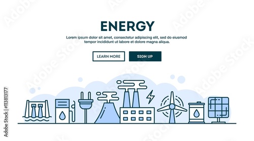 Energy, concept header, flat design thin line style