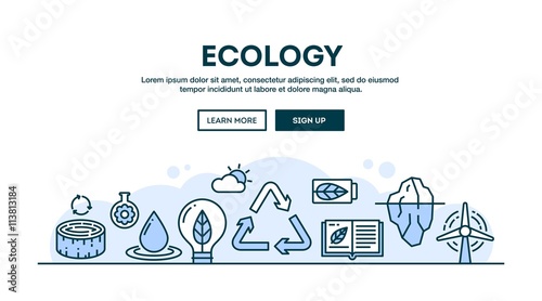 Ecology, recycling, environment, sustainability, concept header, flat design thin line style
