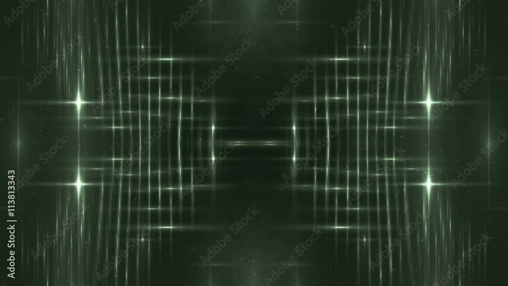 VJ Fractal green kaleidoscopic background. Background motion with fractal design. Disco spectrum lights concert spot bulb. Light Tunnel.