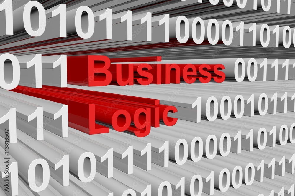 business logic in the form of binary code, 3D illustration