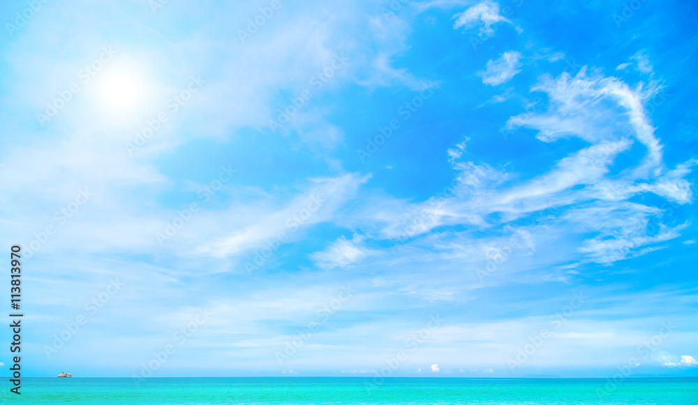 Beautiful sky with sea on the peaceful beach for relax, beach background.