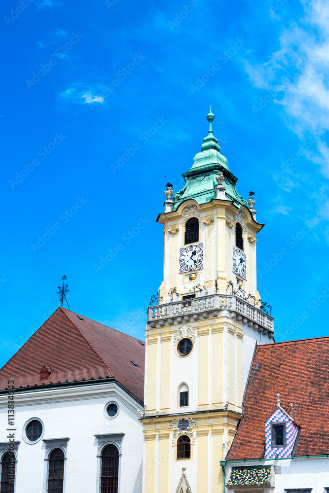 Bratislava city - view of Old Town Hall from Main Square in Brat