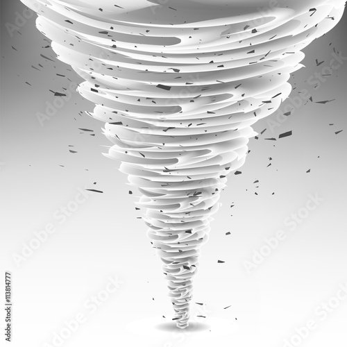 Tornado Swirl with Debris Particles. Wheather Disaster. Hurrigane or Cyclon Vortex
