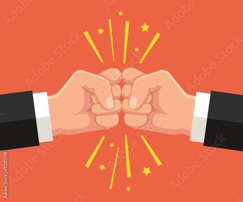 Two fists punching each other. Vector flat cartoon illustration