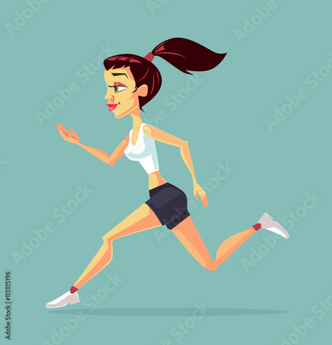 Woman running. Sport woman. Vector flat cartoon illustration