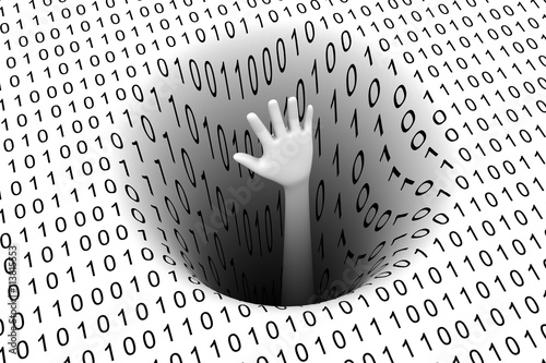 Bilde på lerret hand asks for help in the digital hole 3D illustration