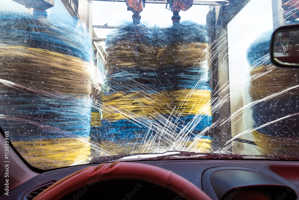 Automatic Car Wash. View from Inside car Stock Photo Adobe Stock