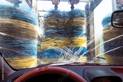 Automatic Car Wash. View from Inside car photo