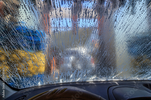 Automatic Car Wash. View from Inside car