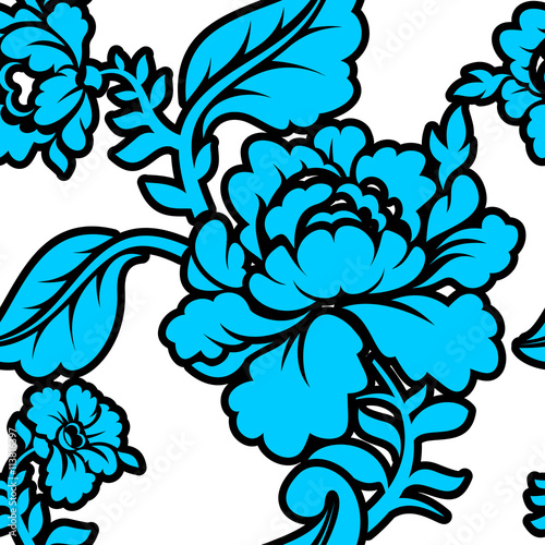 Blue Rose seamless pattern. Retro floral texture. Vintage Flora