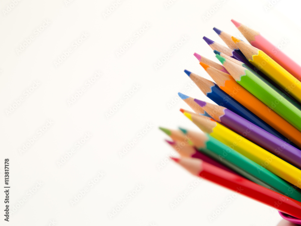 Pencil crayons on white background Pencil crayons on white background