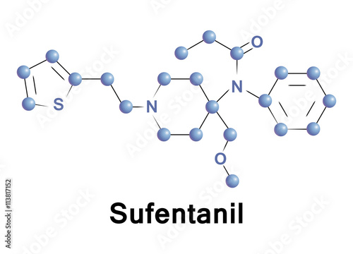 Sufentanil is a synthetic opioid analgesic drug. The main use of this medication is in operating suites and critical care where pain relief is required for a short period of time. Vector.