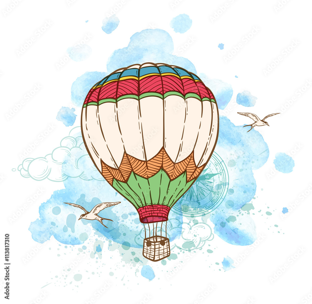 Obraz premium Air balloon and watercolor blots