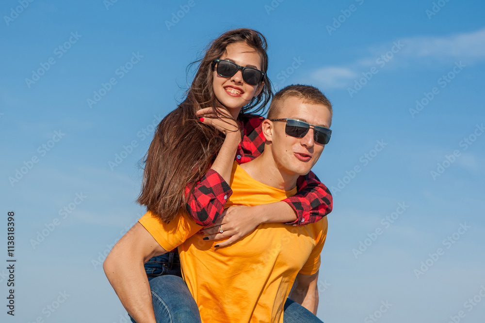 Happy young joyful guy and girl Happy young joyful guy and girl