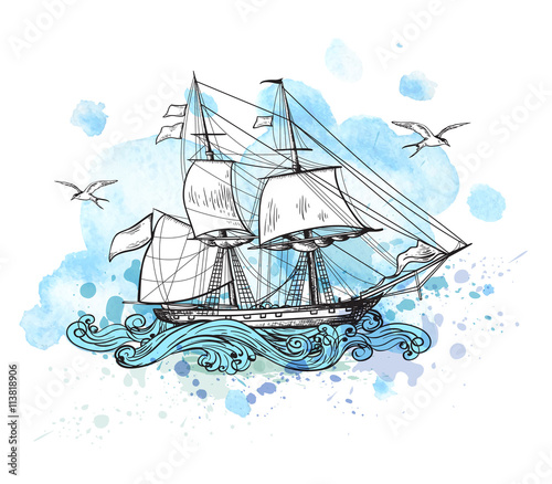 Background with sailing vessel