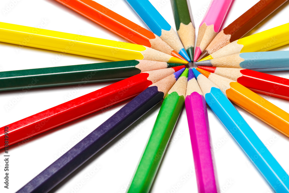 colored pencils lying circle. isolated on white background colored pencils lying circle. isolated on white background