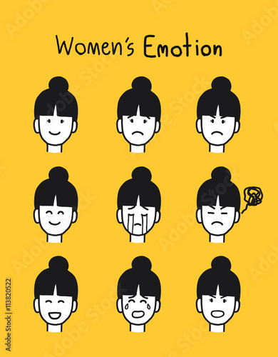 set of women emotion hand draw, vector illustration
