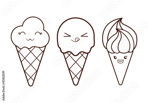 Ice cream desset. Happy cartoon face. vector graphic