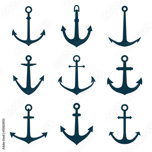Obraz na płótnie Anchors set. Vector illustration of anchors silhouette.