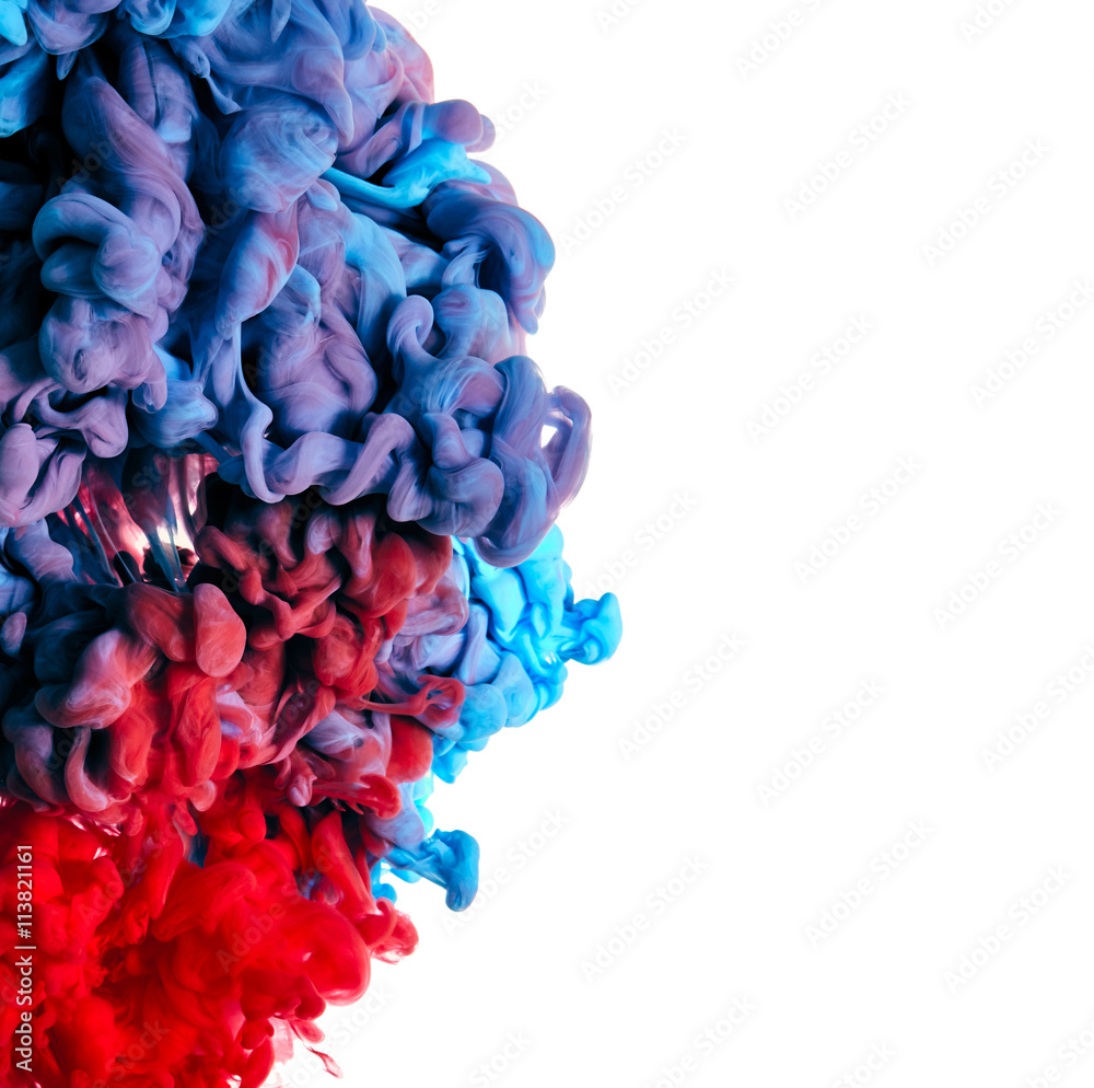 Obraz premium Abstract splash of blue and red paint isolated on white background